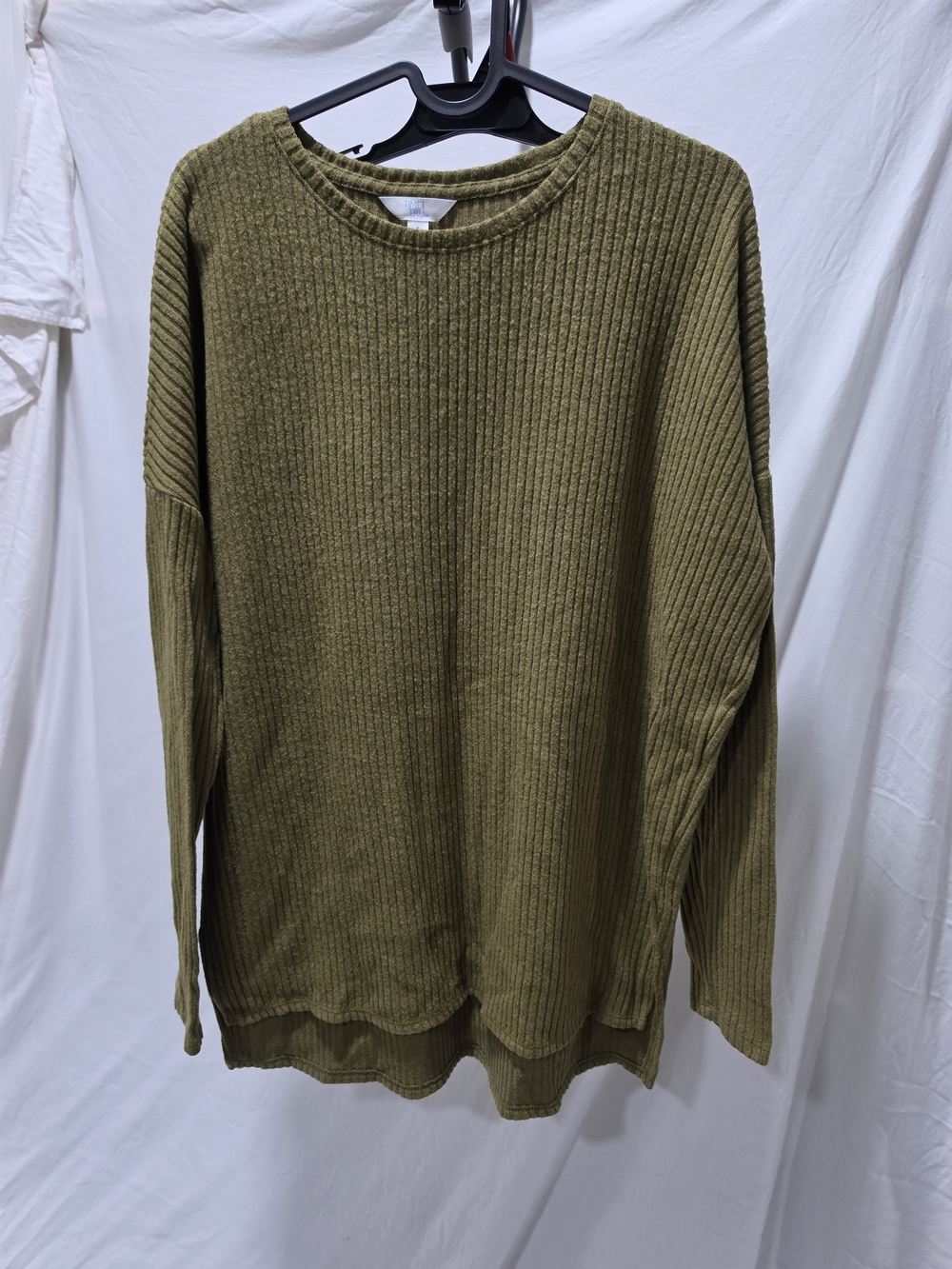 Time and Tru Olive Green Ribbed Crewneck Sweater